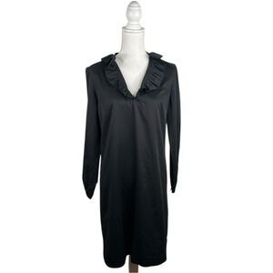 Elizabeth McKay Black Cotton Blend Ruffle Neck Long Sleeve Classic Dress Size 2